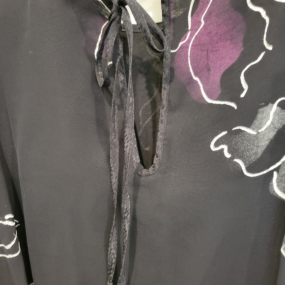 Vintage,Evening Cocktail Dress Black Patterned Chiffon Panels over Black - Picture 13 of 15